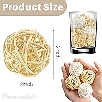 Vista 2 de Framendino, Paquete de 12 bolas decorativas de mimbre de ratán de 2 pulgadas, para decoración del hogar, boda, color blanco natural