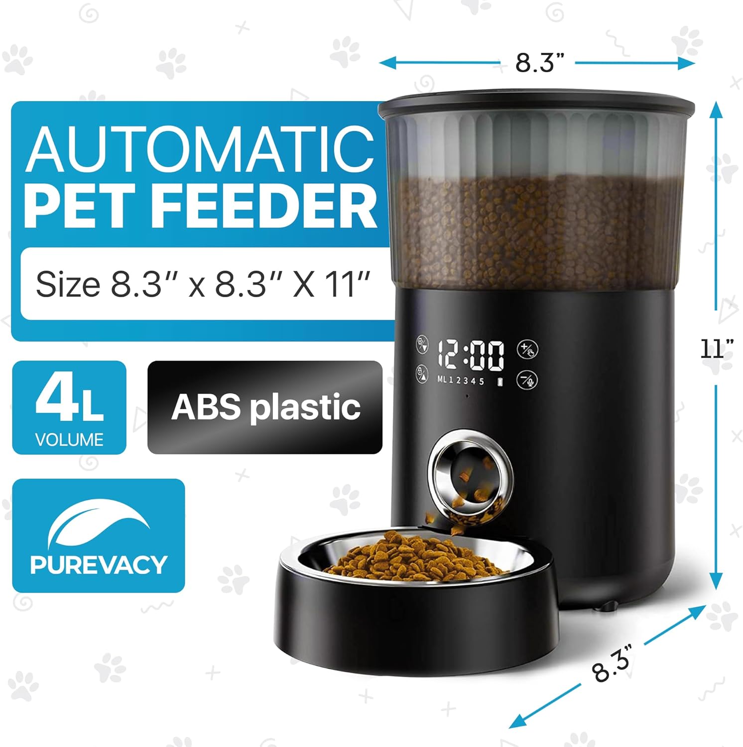 Automatic Cat Feeder, 6L Dry Food Dispenser, 2.4GHz App Control, Up to 15 Meals, 1-50 Portions, Voice Recording, Secure Lid, Detachable Tray, for Cats and Dogs