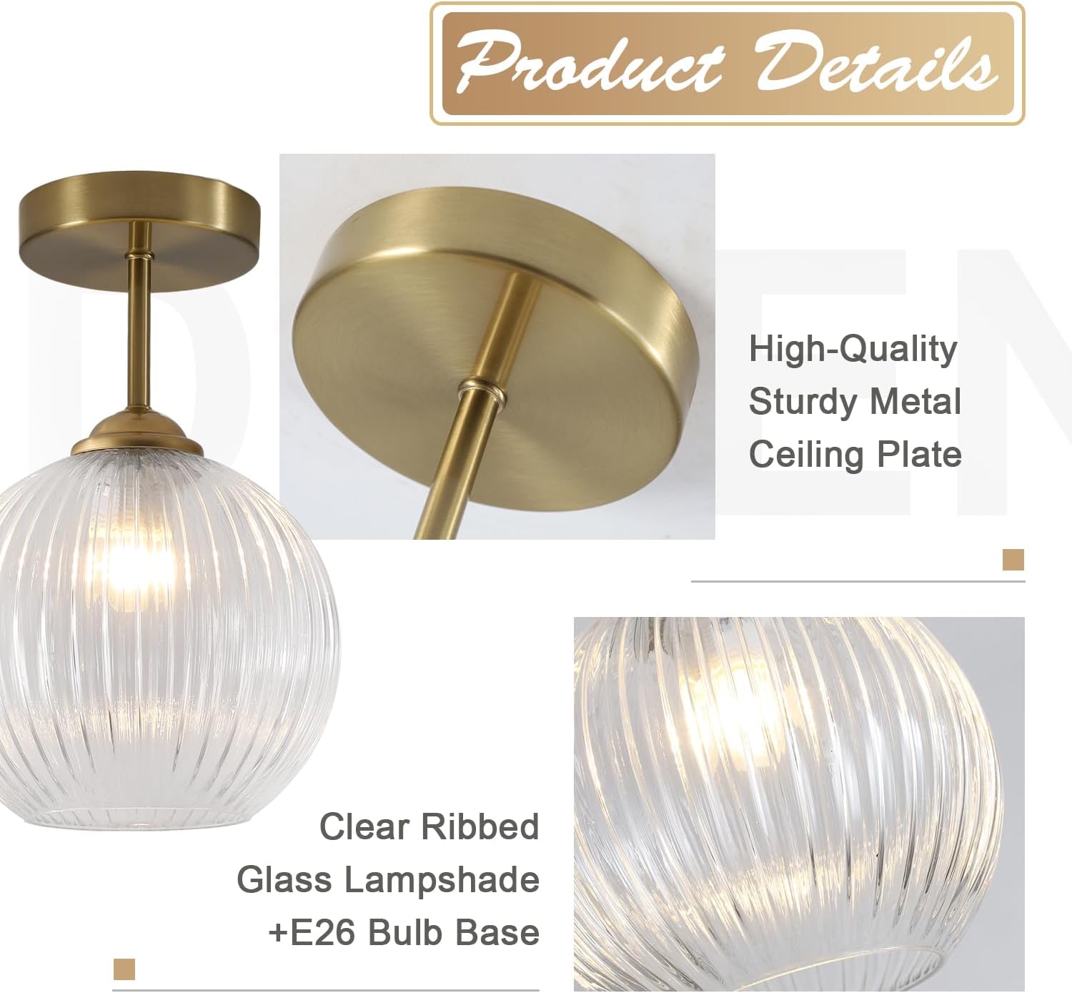 Mid-Century Modern Gold Semi Flush Mount Ceiling Light Glass Globe Ceiling Light Fixture Small Brushed Brass Hallway Light Farmhouse Semi Flush Mount Kitchen Ceiling Light Fixture MCL32-B