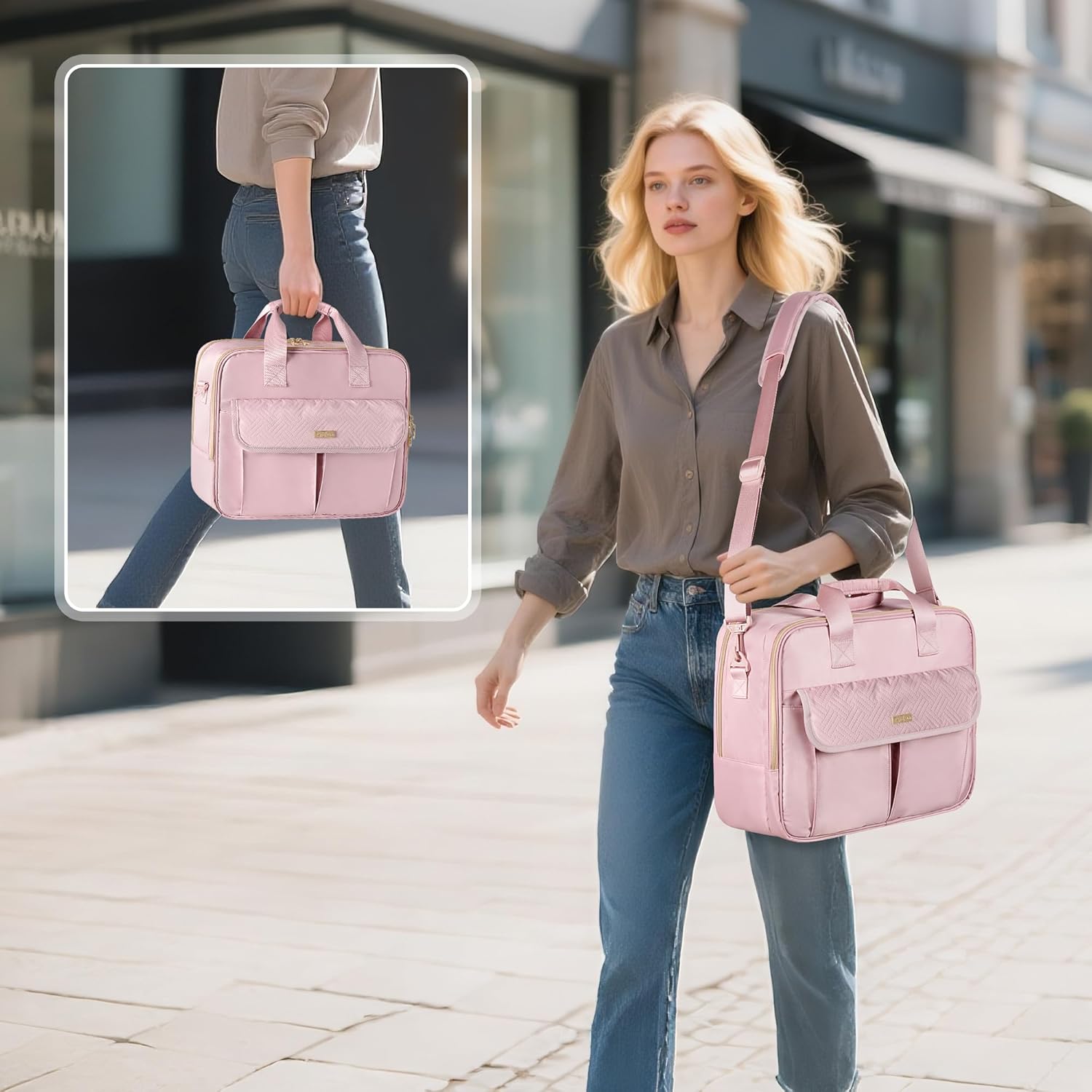 Teacher Bag with Accordion File Organizer, 15.6 Inch Laptop Briefcase for Women, Teacher, Tutor, Nurse and Processionals, Pink - Image 2