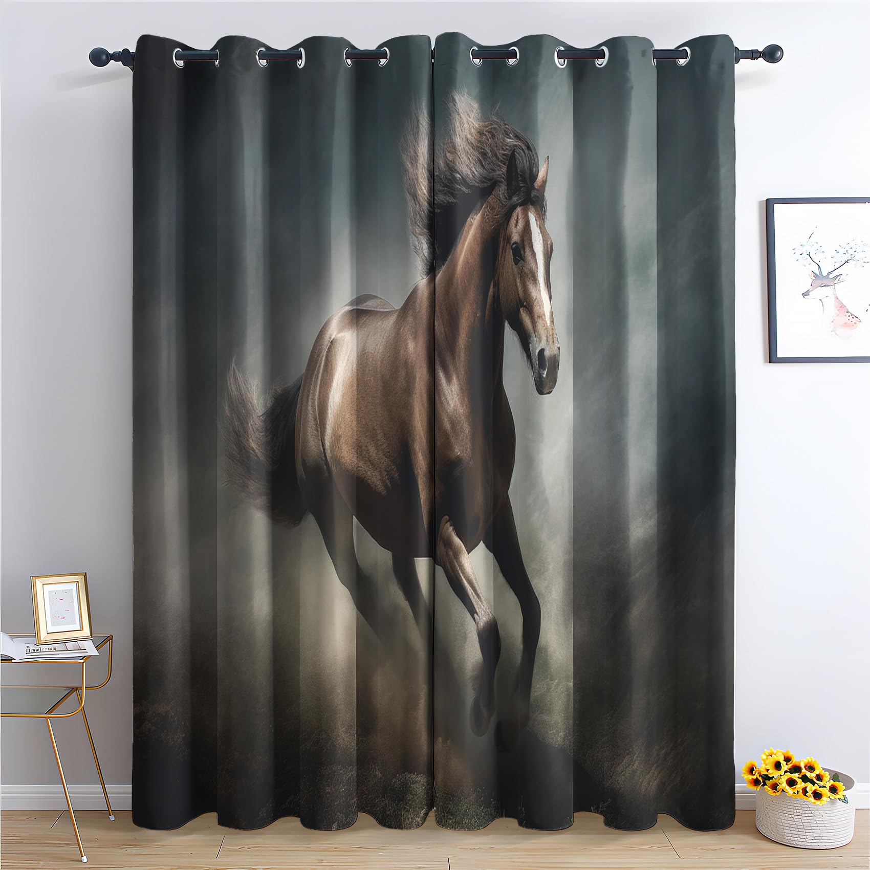 Rideau cheval pour chambre d'enfant sur le thème animaux de la ferme