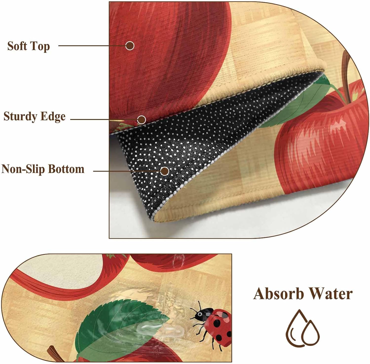 Farmhouse Apples Bathroom Rug Washable 2x3 Entryway Rug Non Slip Country Tropical Fruits Watercolor Front Door Mat Low Pile Indoor Doormat Throw Floor Carpet for Kitchen Bedroom Entrance