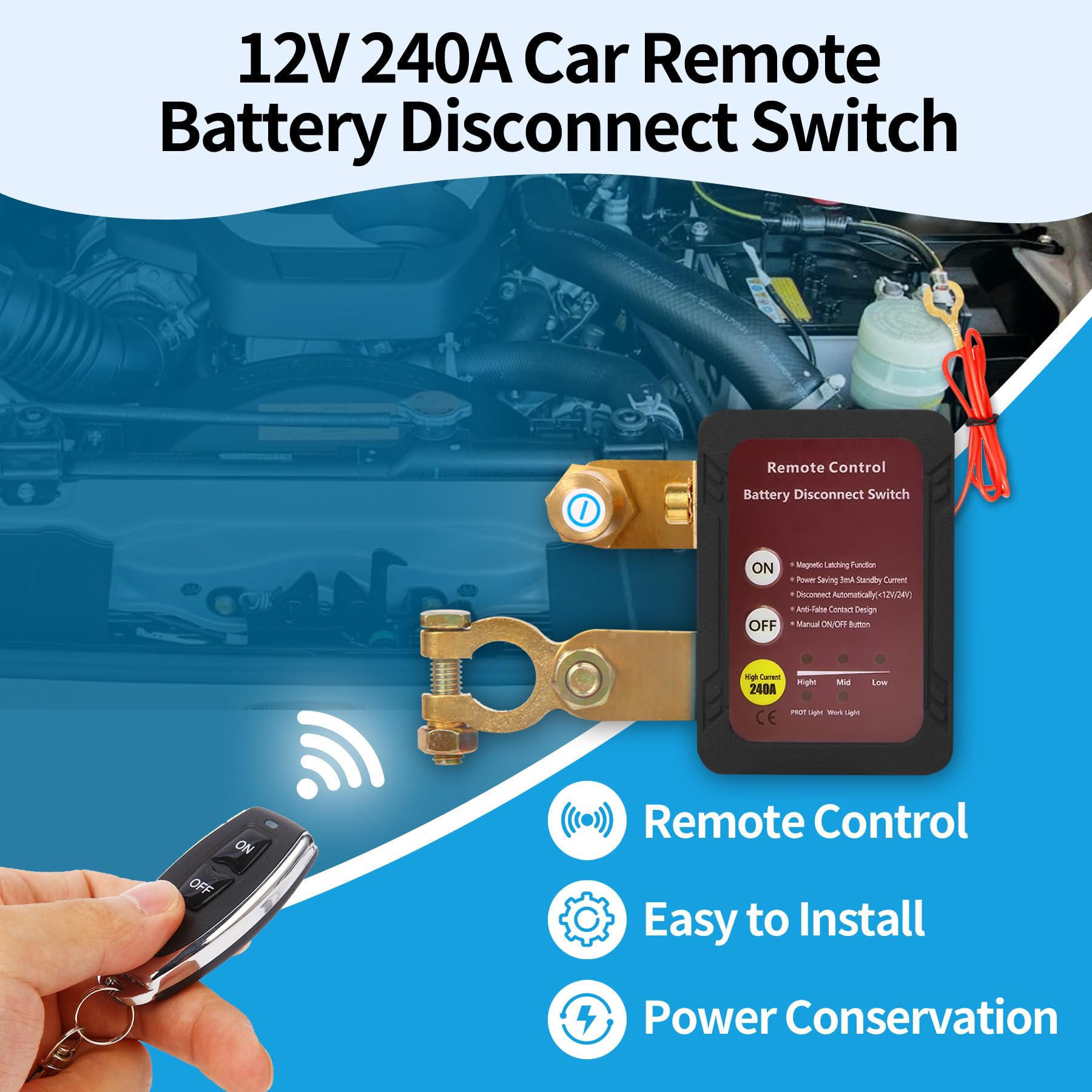Akumulator 12 V 240 A, czarny wyłącznik baterii automatyczny wyłącznik z pilotami, cięcie obwodu samochodu do ATV, łodzi, samochodu, kampera, ciężarówki