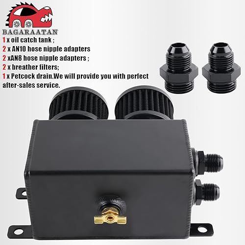 Miniatura 3 de 1.2L tanque de captura de aceite de motor con filtro dual, accesorios AN10 y AN8 y 2 filtros de aire, kit de lata de reservorio de aceite