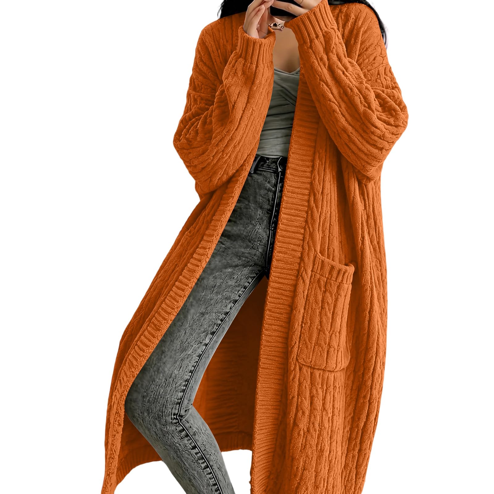 Damen Strickmantel Lang Winter Strickjacke Grobstrick Warm Long Cardigan