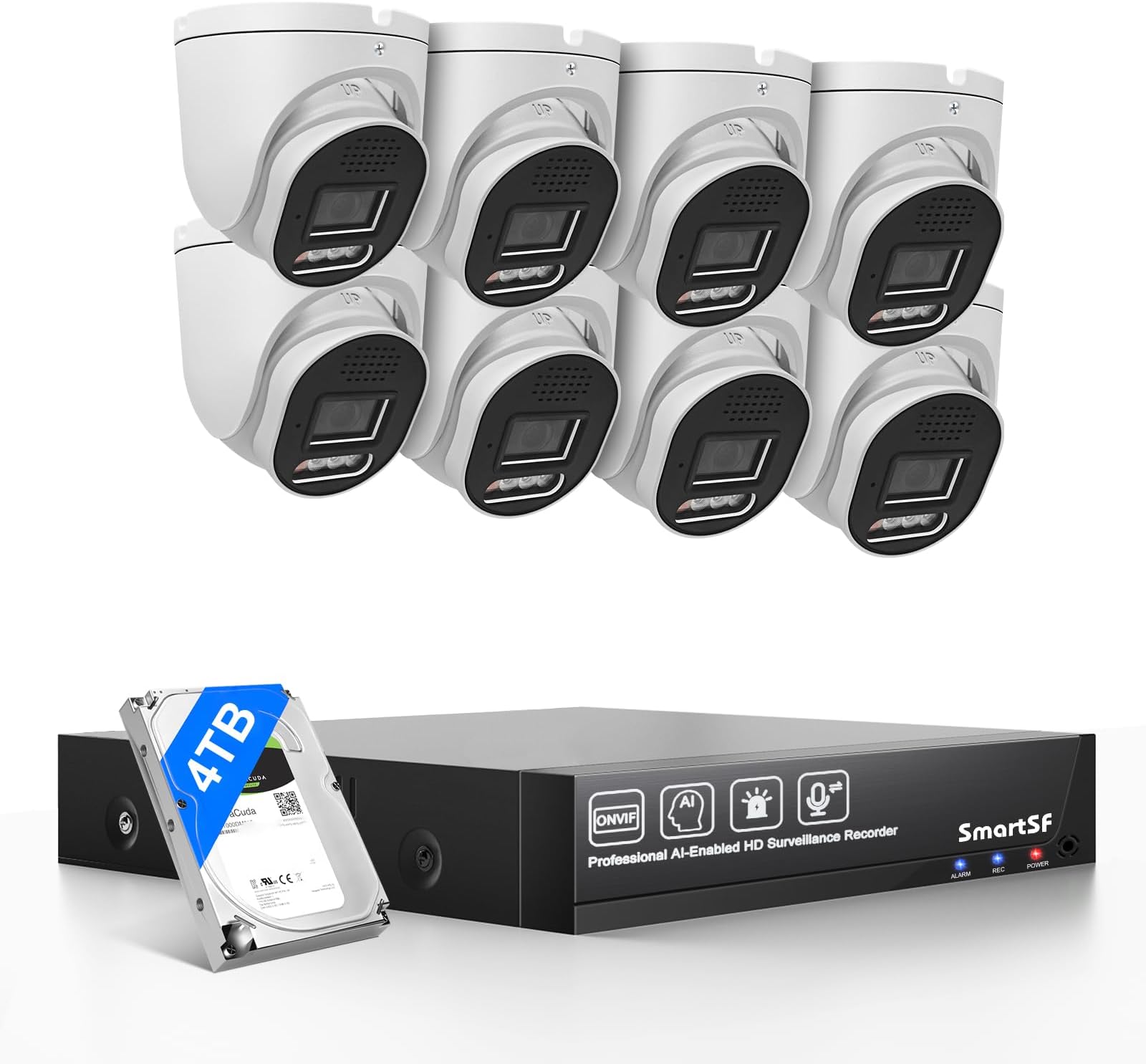 - POE Security Camera System, 8pcs 5MP Indoor Outdoor PoE Cameras, Color Night Vision, Smart Human Detection, Wired Security Camera System, 8CH NVR with 4TB HDD for 24/7 Recording