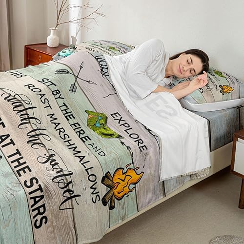 Vista 6 de Erosebridal Juego de sábanas de reglas de campamento, decoración de campamento para cámper, juego de sábanas de cabaña de cabaña, juego de sábanas