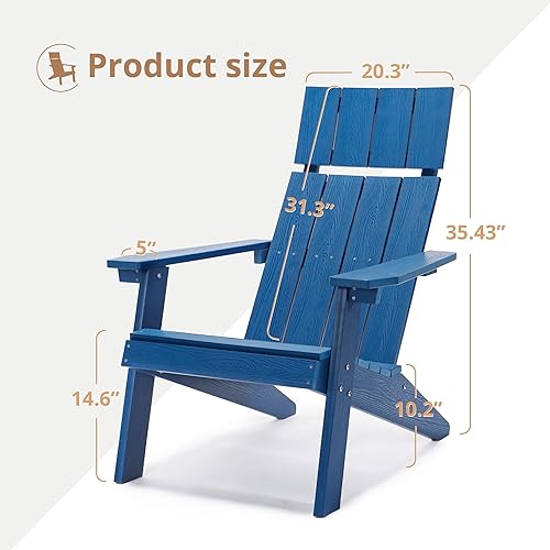 Miniatura 2 de LUE BONA Silla Adirondack con reposacabezas, modernas sillas Adirondack de plástico con respaldo alto, silla para fogatas Adirondack de polietileno
