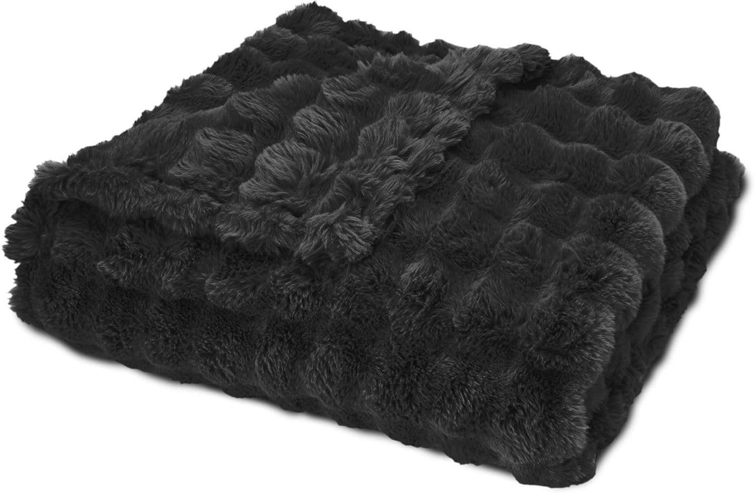 Northwest Serenade Textured Faux Fur Throw Blanket, Jet Black, 50 x 70 Inches