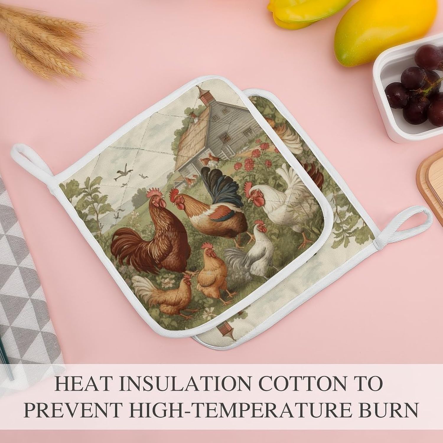 Chickens and Farm Polyester Heat Resistant Pot Pad Non Slip Anti Scald Hot Dish Mat Reusable Table Protector for Kitchen Hot Pot Mat Wear Resistant Heat Proof Table Pad for Countertop Dining Room