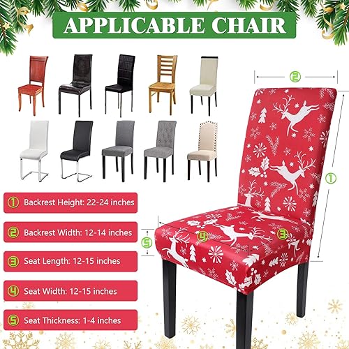 Miniatura 2 de Alynsehom 4 fundas para sillas de Navidad, fundas elásticas rojas para sillas de comedor, diseño de copos de nieve, fundas protectoras para sillas
