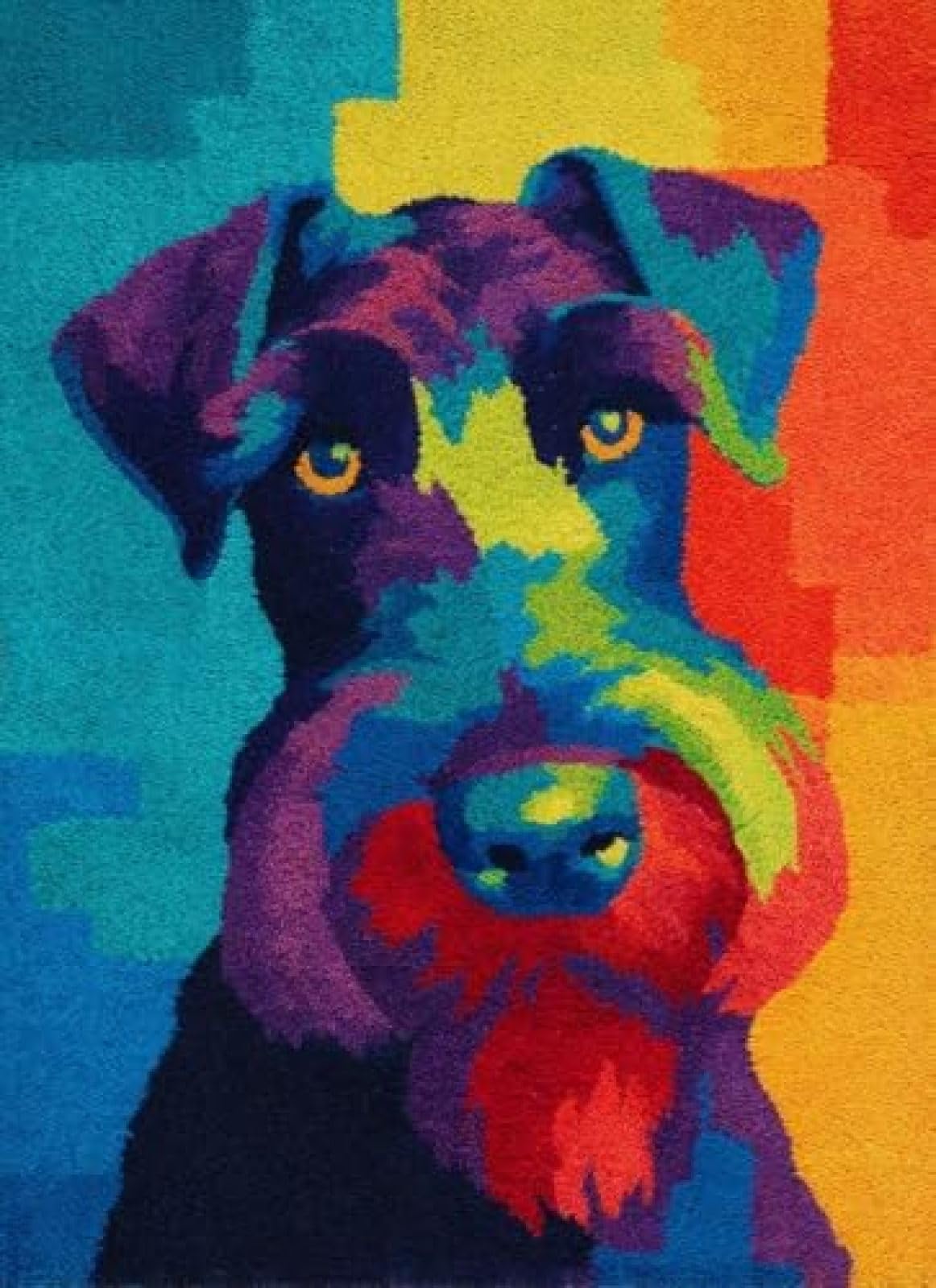 XDEGHUANGSS Latch Hook Rug Kit Giant Schnauzers Dog Puppy Drink Juice Cushion Cover DIY Craft Set Pre-Printed Mat 38x52cm for Home Decor-2