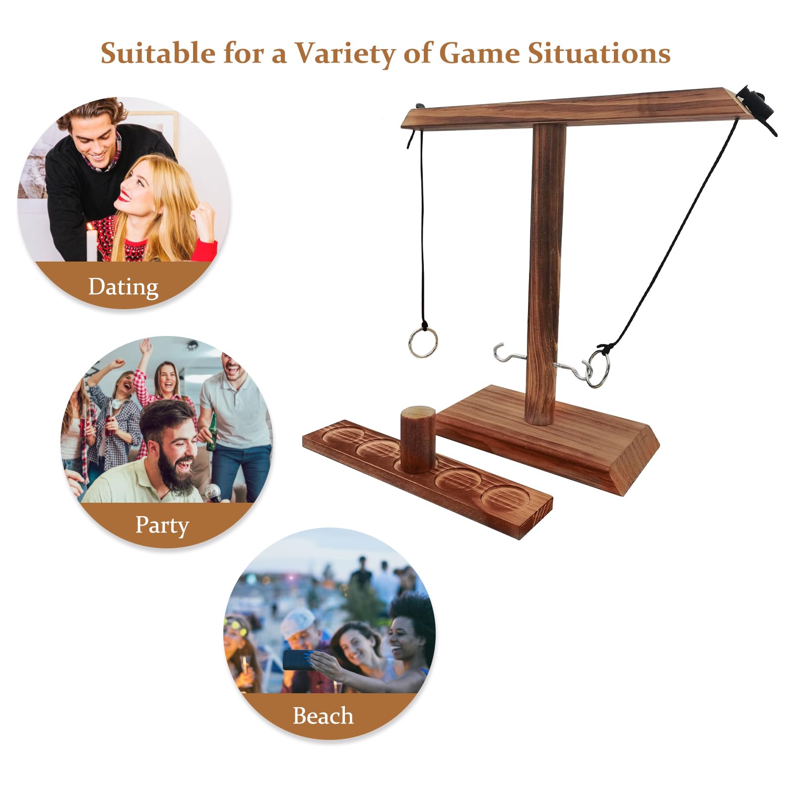 Jeu De Lancer D'anneaux En Bois à 4 Joueurs - Échelle En Bois Faite Main - Jeu Familial Intérieur/extérieur