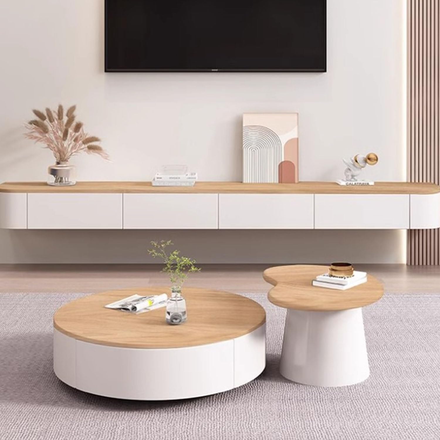 Soporte flotante para TV montado en la pared con puertas abatibles y cajones, mesa consola moderna para sala de estar, apto para televisores de 40 a 130 pulgadas