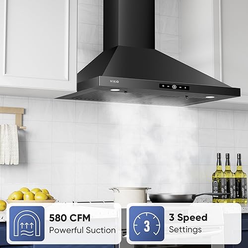 Miniatura 2 de Campana extractora para montaje en pared de 30 pulgadas, 580 CFM, campana de ventilación de cocina, convertible con conductossin conductos con