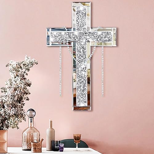 Miniatura 7 de Uaussi Cruz de pared de diamante Crush de cristal de 20 x 12.5 pulgadas, decoración de cruz colgante para pared y mesa, decoración para el hogar,