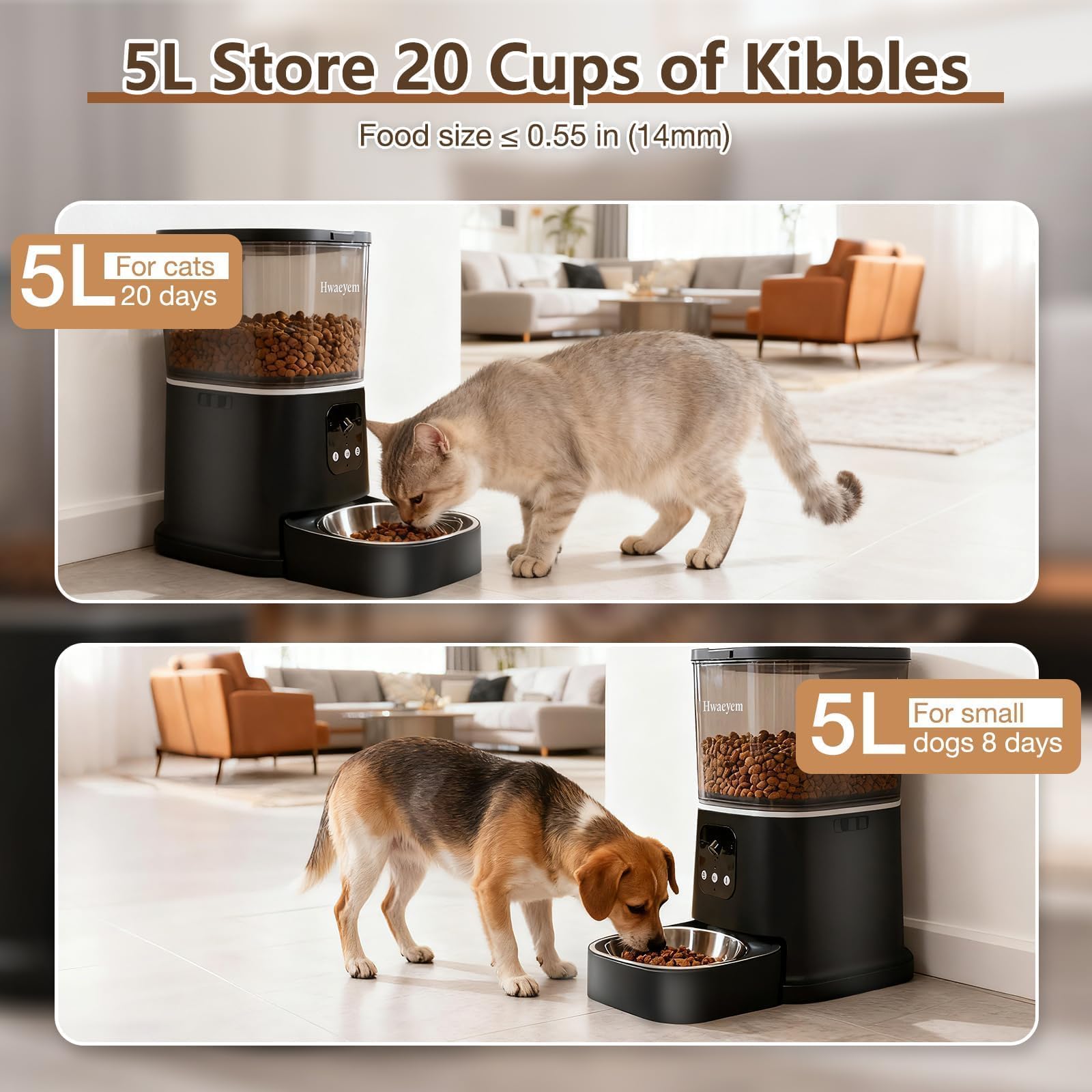 Automatic Cat Feeder with Camera, 5L/28 Cups WiFi Cat Auto Feeder with Two-Way Audio, App Control, Strong Anti-Jam System Smart Timed Cat Feeder with Night Vision for Small Pets Indoor - image 6