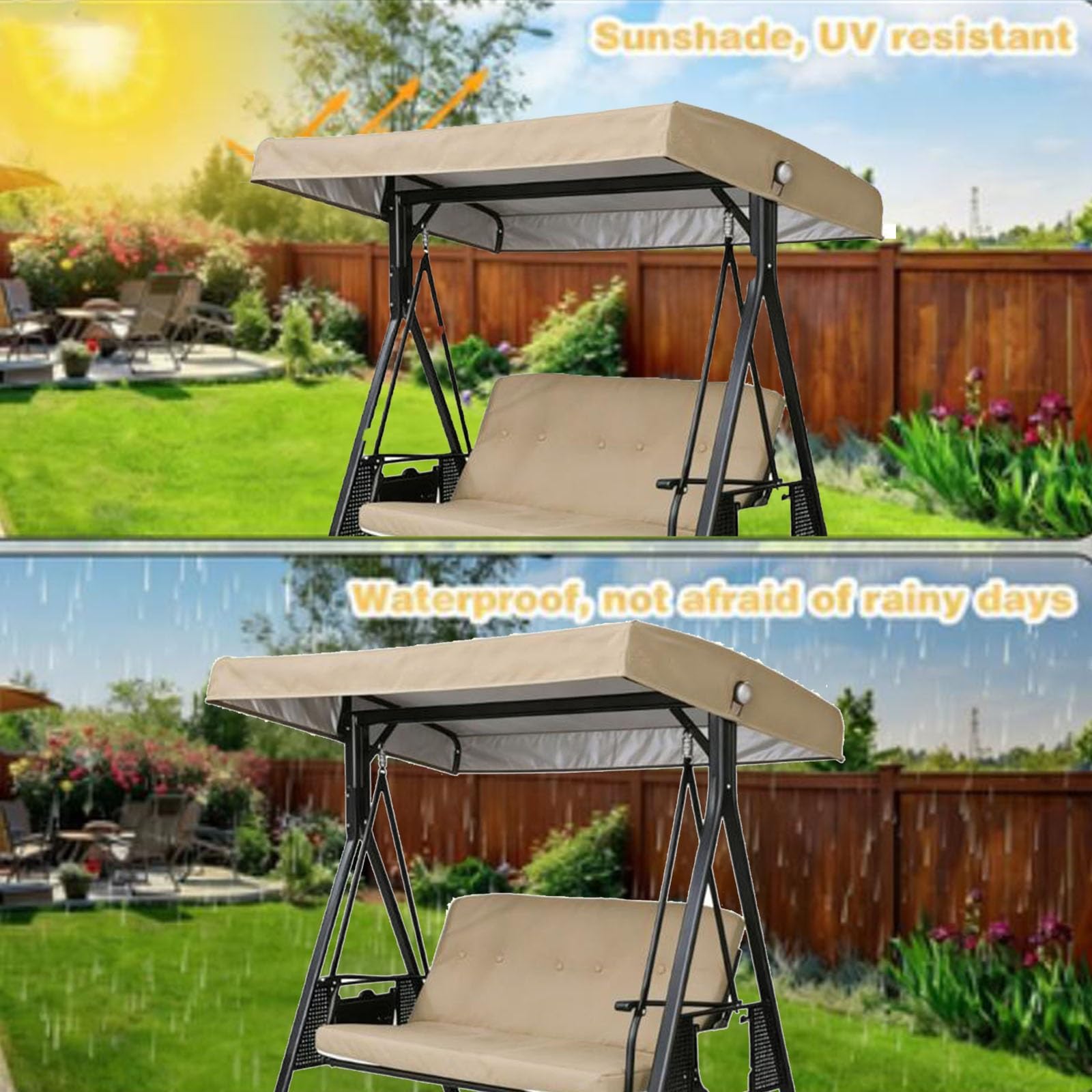 Tetto di Ricambio Universale per Dondolo, Telo Protettivo per Dondolo da Giardino anti-UV, Resistente allo Strappo, 2 e 3 Posti(3 seater:75 x 47in/191 x120cm)
