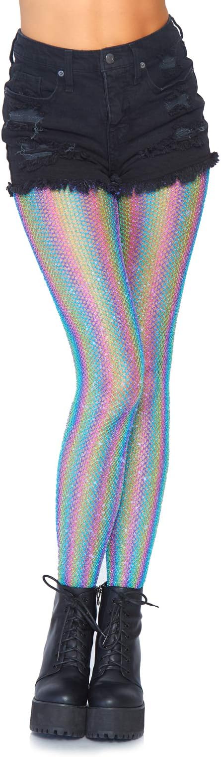 Leg Avenue Women's Americana Rainbow Striped Fishnet Tights