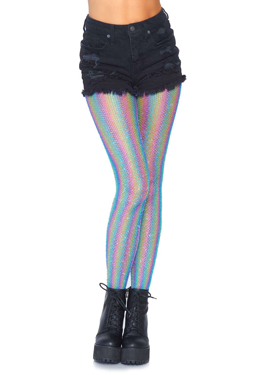 Leg Avenue Lurex Rainbow Fishnet Tights, Blue, One Size