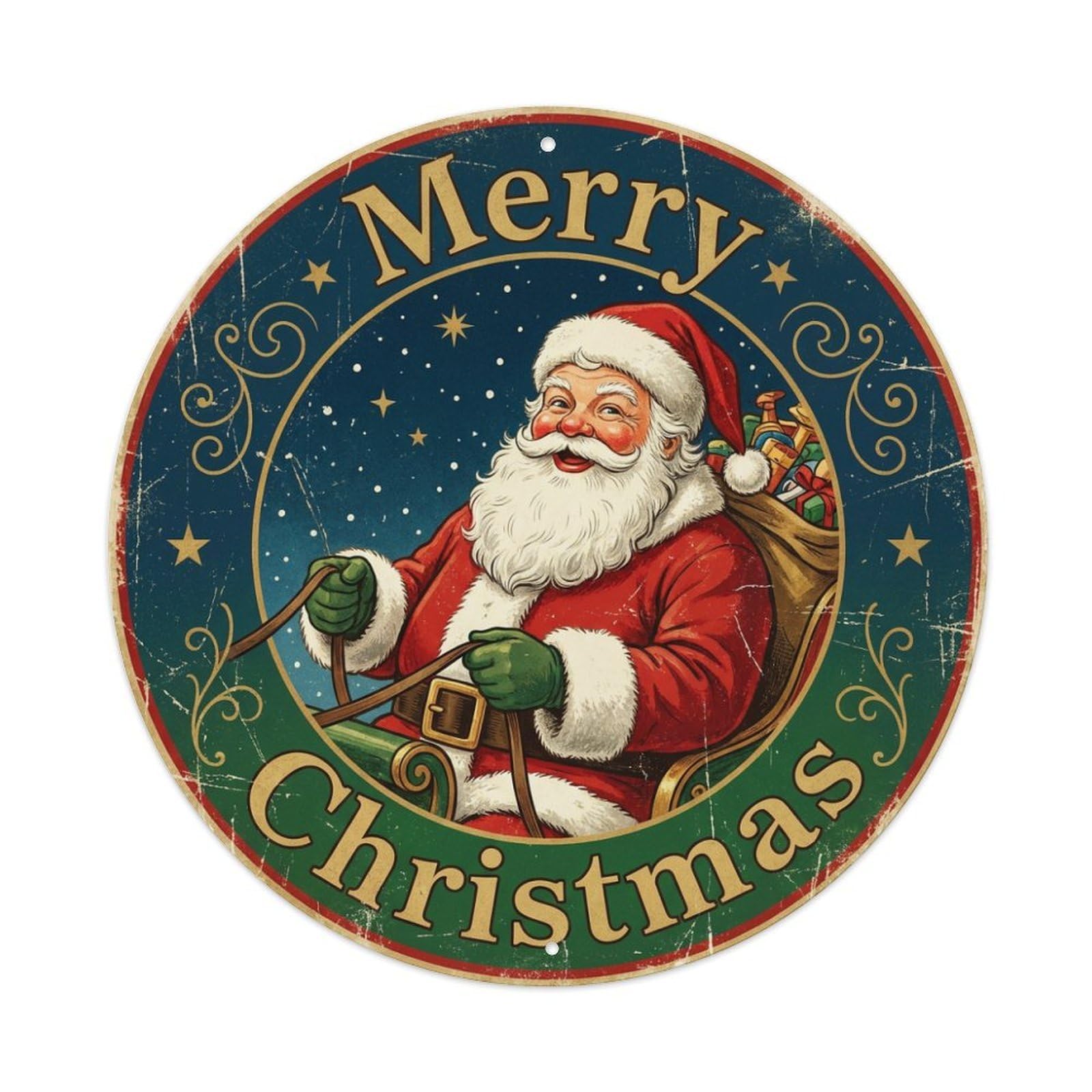 Merry Christmas Santa Sleigh Closeup Metal Tin Sign