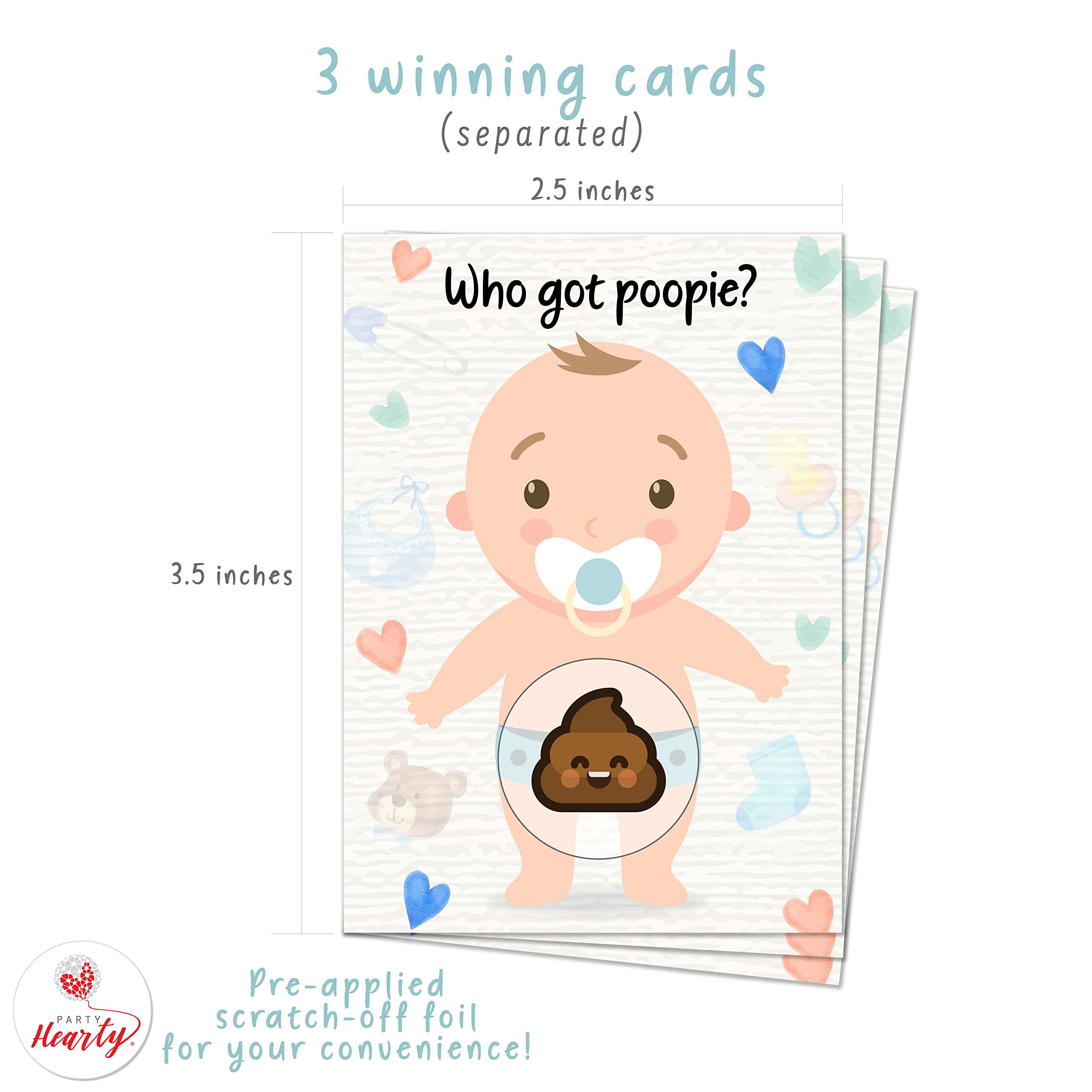 Amazon.com: Party Hearty Baby Shower Games 33 Raffle Cards, Poopie Emoji  Scratch Off Lottery Tickets, 3 Winners 5 Different Loser Card Designs,  Gender Neutral, Silly Activity for Ice Breakers, Door Prizes :