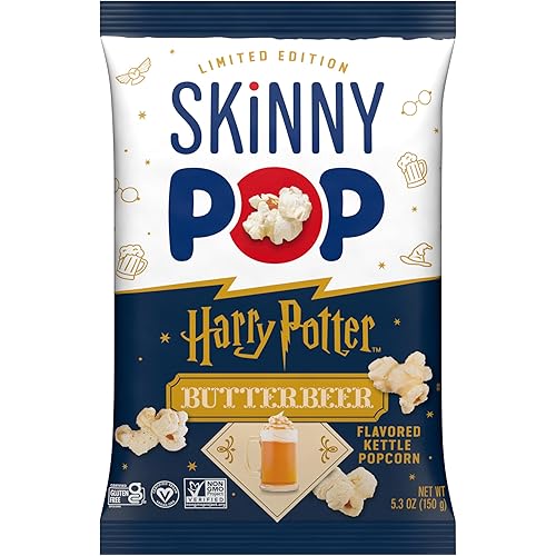 SkinnyPop Butterbeer Flavored Kettle Popcorn, Harry Potter Snacks, Gluten Free, Vegan, Non-GMO, Dairy Free, SkinnyPop, 5.3oz Grocery Sized Bag