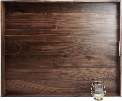 30 &times; 24 بوصة مستطيل كبير للغاية خشب الجوز الأسود مع مقابض ، شاي تقديم ، صينية تقديم خشبية كلاسيكية
