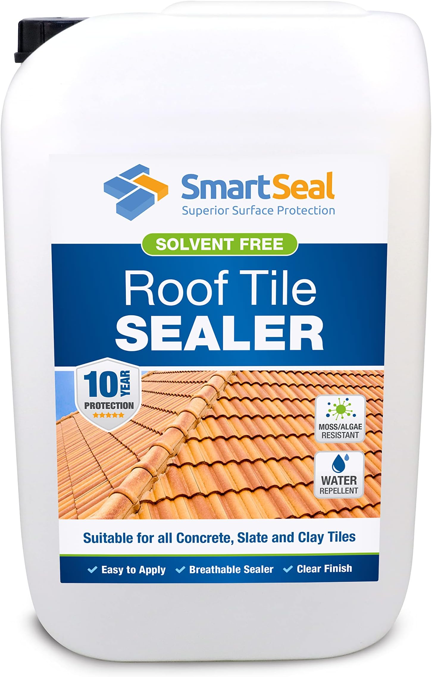 SmartSeal Roof Tile Sealer - 25L - Breathable Clear Roof Sealer. Solvent-Free Clear Sealant that Helps Prevent Moss, Mould, Algae & Lichen Growth on Concrete, Slate & Clay Tiles