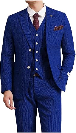 Mens Tweed Suit Herringbone 3 Piece Wedding Suit Vintage Tuxedo Peak Lapel Single Breasted Prom Blazer Vest Pants