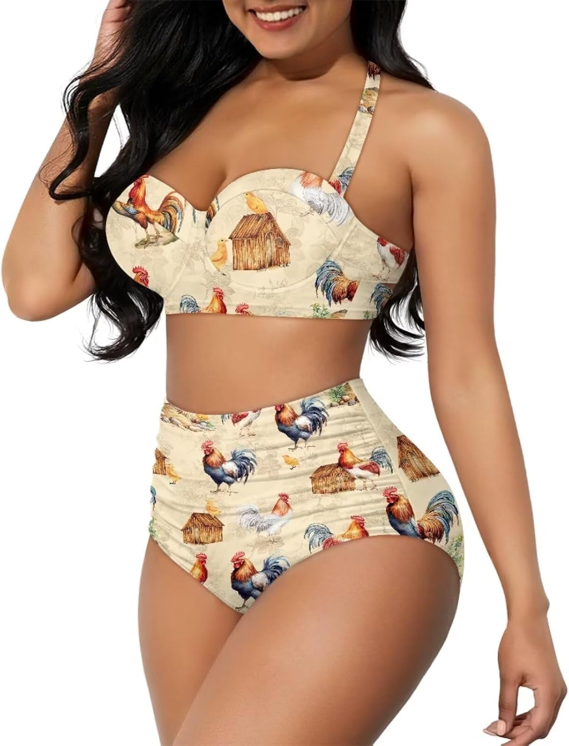 Veniyate Womens Bikini Two Piece Swimsuits Tummy Control Bathing Suits High Waisted Bikini Swimwear