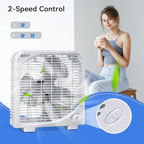 Miniatura 2 de BEYOND BREEZE Ventilador de caja, ventilador de mesa de 9 pulgadas y 2 velocidades con fuerte flujo de aire, ventilador de mesa portátil para