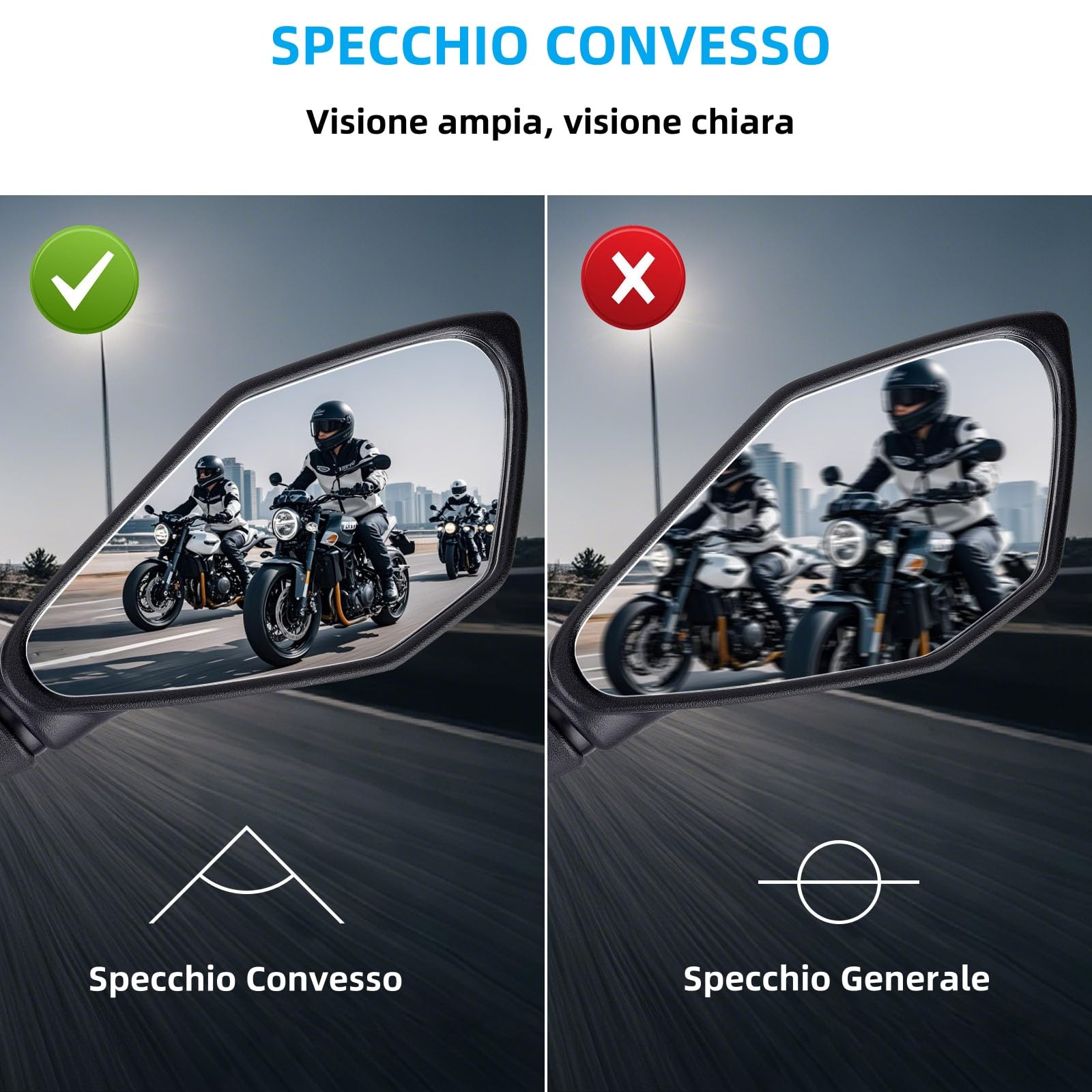 2 Pezzi Specchietti Moto E57 Omologati, Specchietti Moto Manubrio, Specchietto Retrovisore M10 Regolabili per ATV, Scooter, Cruiser, Moped, Quad, Roller