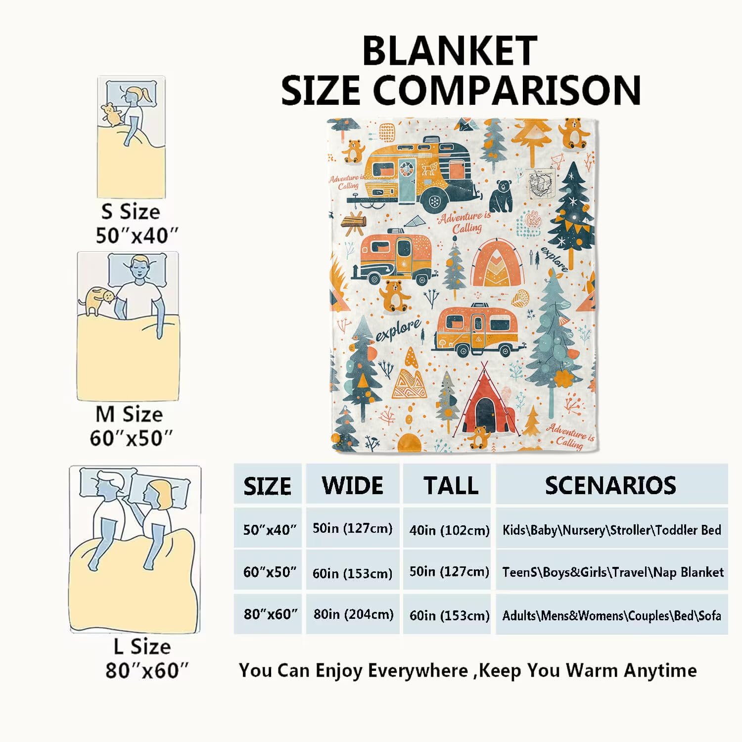 Adventure Camping Blanket Outdoor Camper Picnic Throw Blankets Gifts for Girls Adults Lightweight Soft Fleece Cozy for Sofa Couch Bed Room Travel Birthday Party Decor 50x60in - Image 3