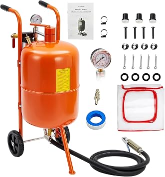 10 Gallon Sand Blaster, 60-110 PSI High Pressure Sand Blaster, Portable Abrasive Blasting Tank, Air Sand Blasting Kit with 4 Ceramic Nozzles and Oil-Water Separator for Paint, Stain, Rust Removal