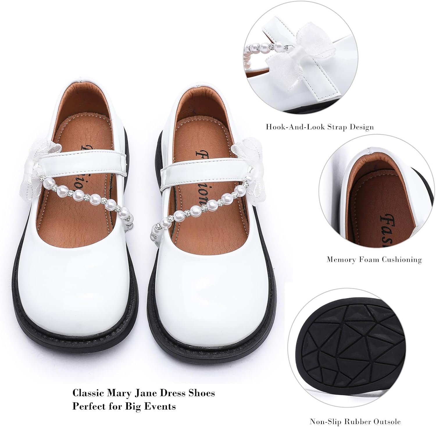 DADAWEN Girls Mary Jane Dress Shoes Flower Girl Shoes Bow Pearls Ballet Princess Flats for Wedding Party School Shoes (Toddler/Little Kid/Big Kid)
