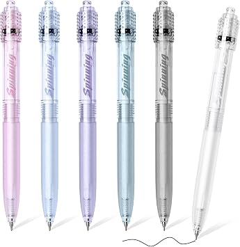 BAYTORY 6 Pcs Spinning Gel Pens, 0.5mm Retractable Black Ink Fine Point Pen
