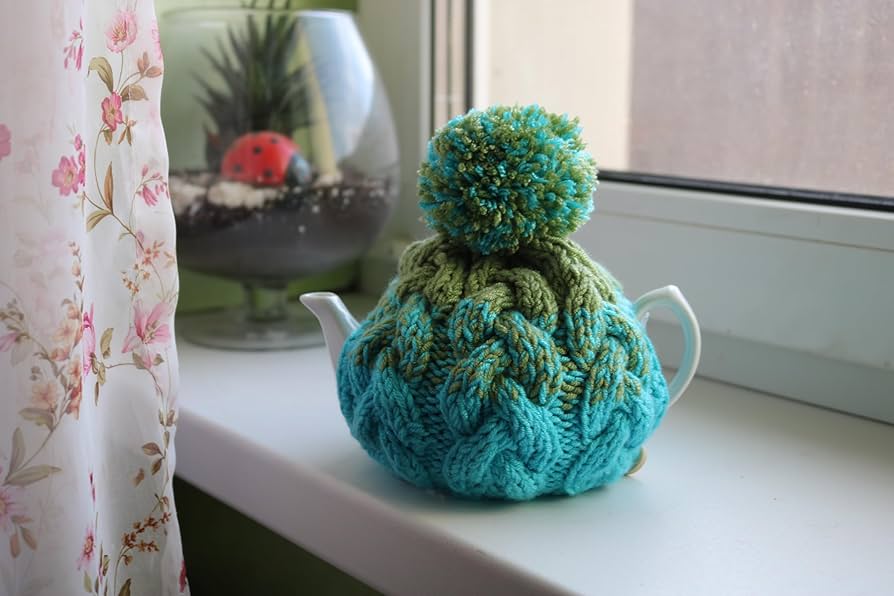 Amazon.com: Knit tea cozy with pom pom, teapot warmer, wool