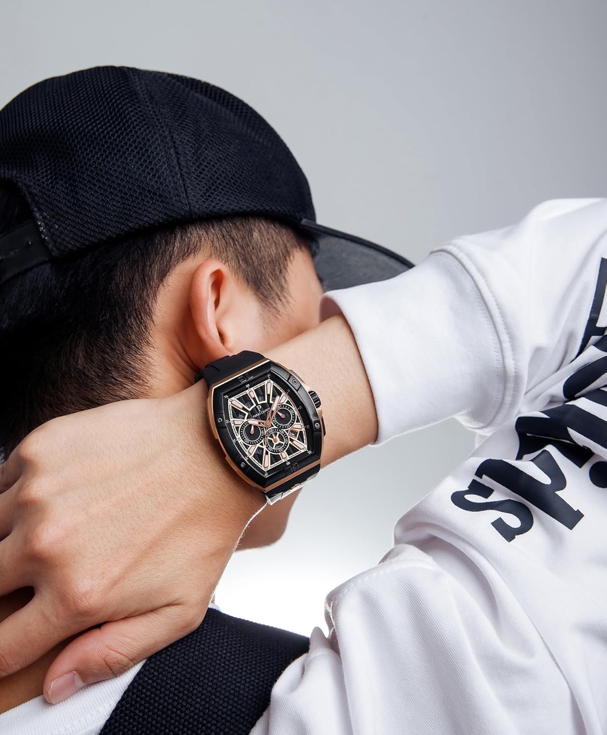 Paras Crown Watches for Men Tonneau 5ATM Waterproof Quartz Luxury Chronograph Analog Men's Wrist Watches Stainless Steel Case Mens Watches - Image 2