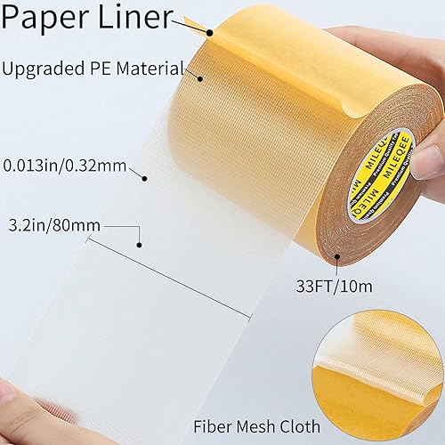 Miniatura 2 de MILEQEE Cinta adhesiva de doble cara resistente 32 x 33 pies 328ft adhesivo universal de alta adherencia fuerte con malla de fibra de vidrio cinta
