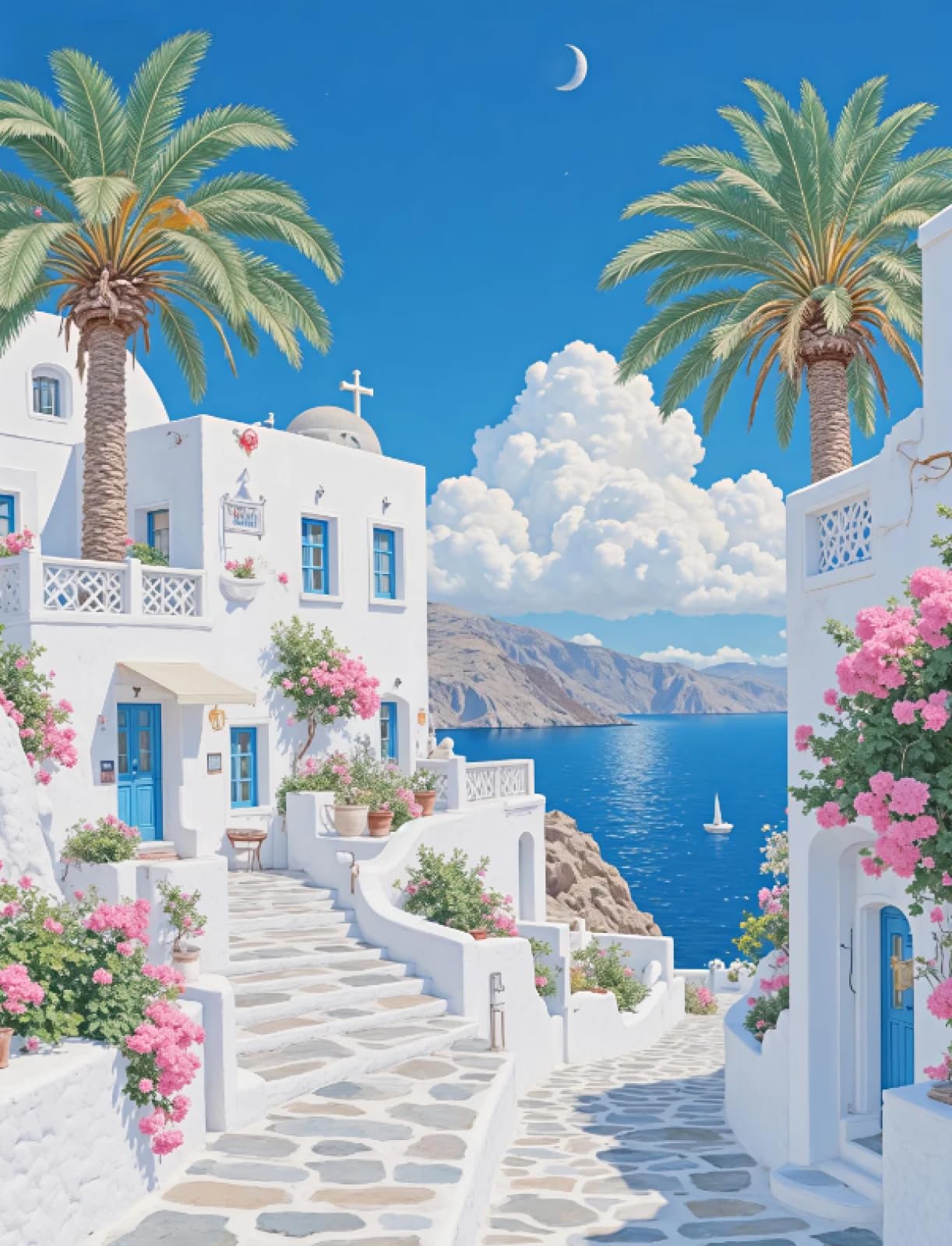Stithej Stamped Cross Stitch Kit Seaside House Adult Beginner19.7x15.7in