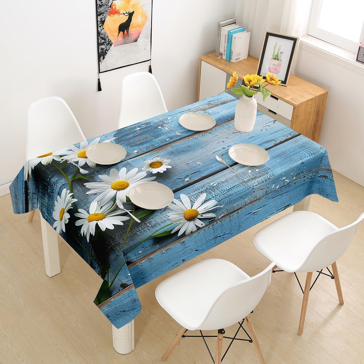 Homewish Travel Trailer Tablecloths,Camping Theme Table Cloth Kids Teens Adults Kitchen Decor,Nature Scenery Watercolor Table Accessories,Woodland Camper Adventure Table Cover,55"x71"