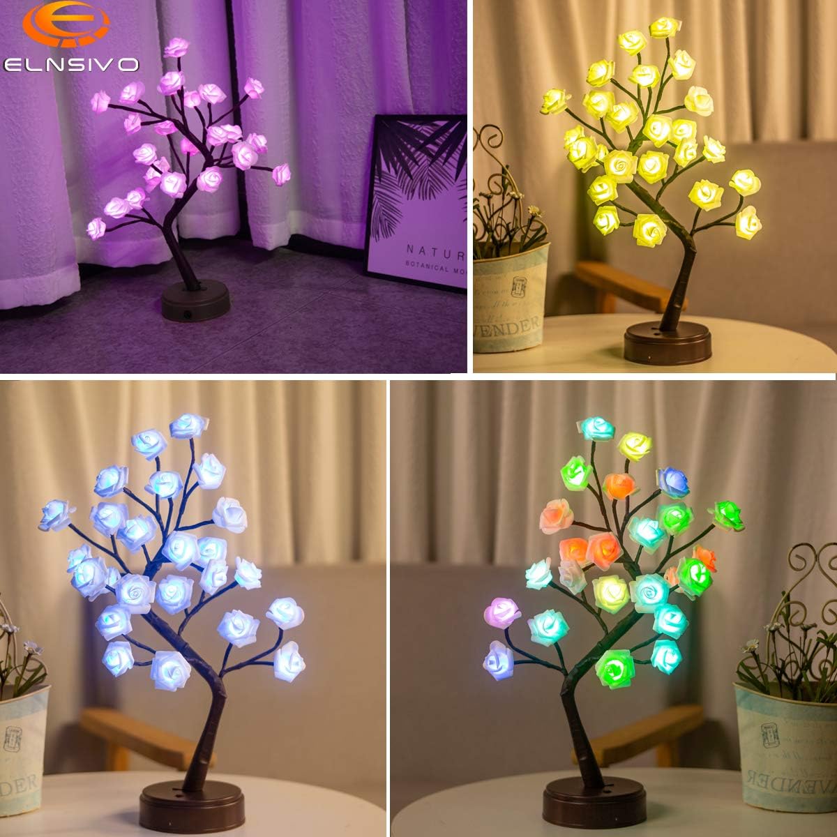 18 Colors Rose Lamp, Color Changing Light Up Rose Tree Lamp, Girls Gift for Mother’s Day, Colorful Tabletop Artificial Flower Bonsai Tree Lights for Valentine's Day Christmas Bedroom Wedding Decor
