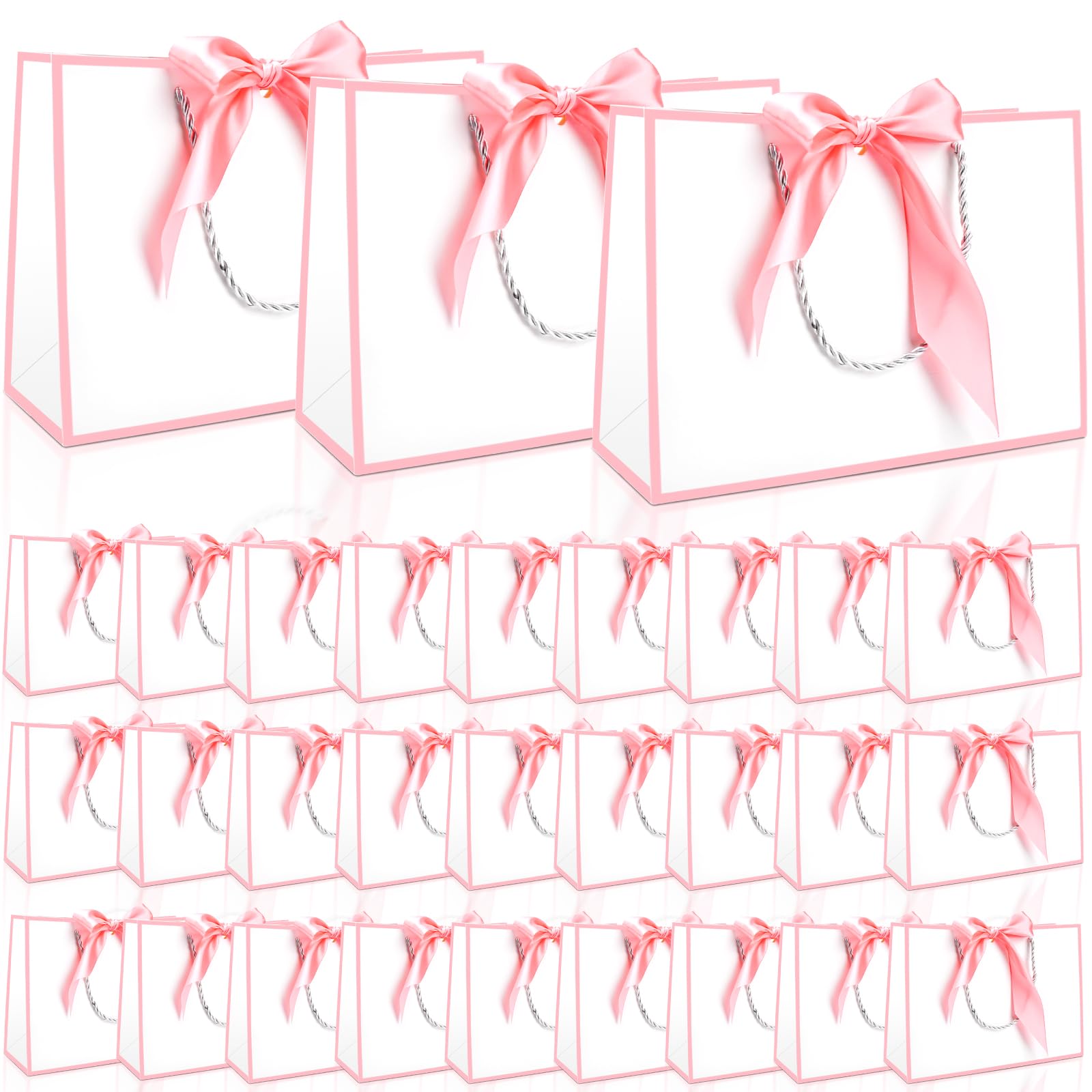 swihorab 30 Pcs Gift Bag, Small Portable Paper Gift Bag with Handles, Thank You Party Favor Bags for Wedding Birthday Party Supplies Present Bags for Shopping 11''x7.9''x4'', Pink
