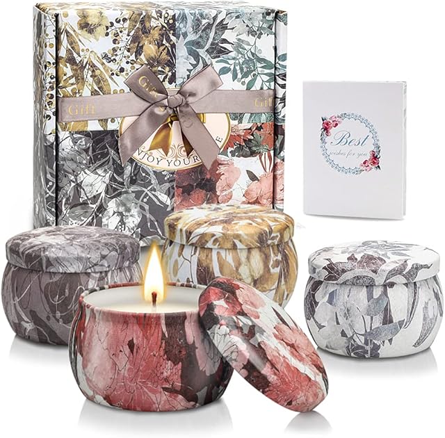Candles Gift Set, 4 Pack 5.6 oz Candles Set, Scented Candles, 120 Hours Lasting Time, Natural Soy Wax Aromatherapy Candle, Candles Gifts for Women, Birthday Gifts, Gift Sets for her