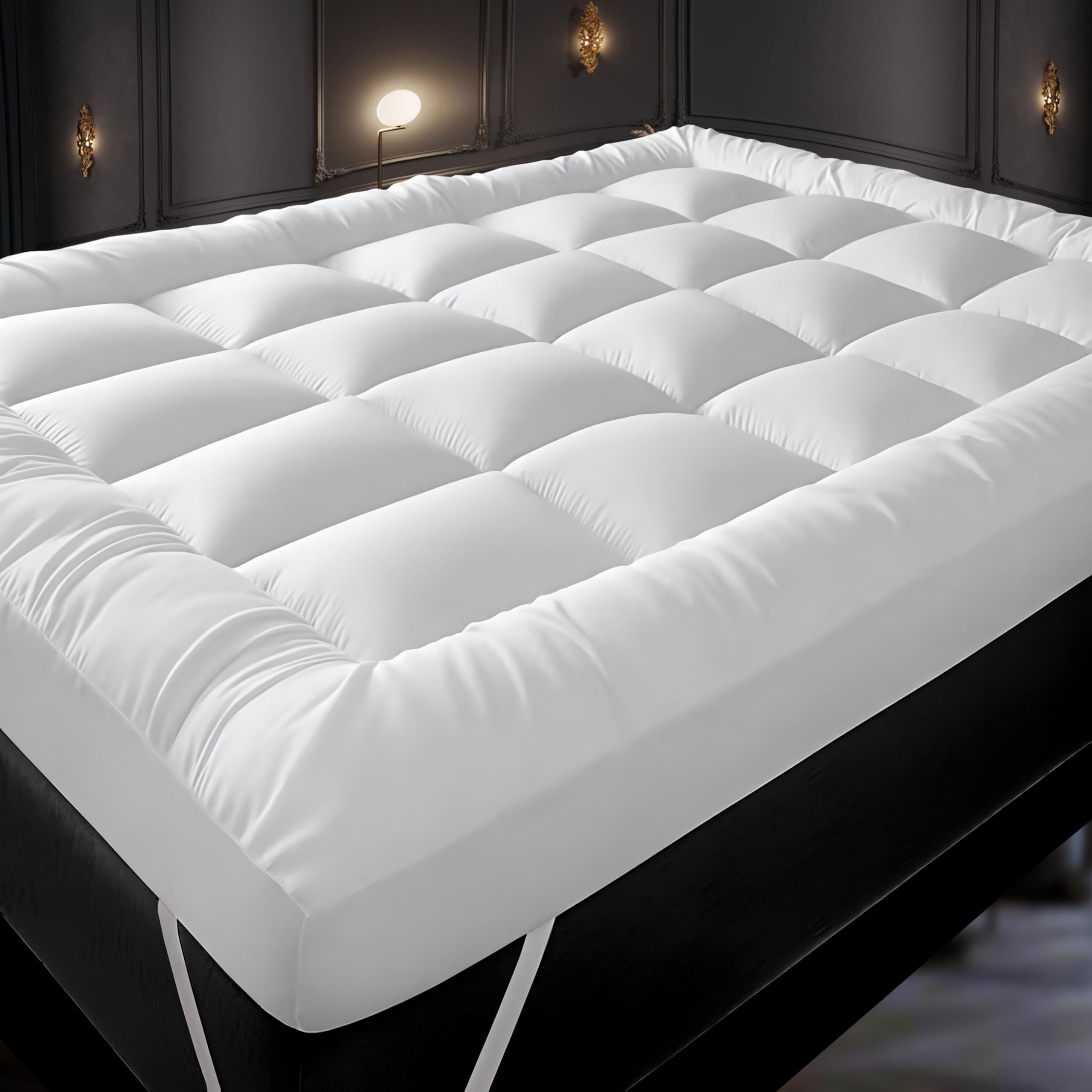 SS ART 10cm Mattress Topper,1000GSM Extra Thick, Topper for Back Pain Relief, Hotel Quality Quilted Comfort with Ball-Fiber Filling, Elastic Corner Straps Fit up to 40cm (White, Small Double (4Ft))