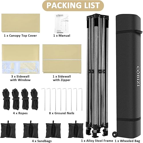 Miniatura 164 de COBIZI - Toldo desplegable de 10 x 10 pies, 4 paredes laterales, FPU 50+ para todo el año, resistente al viento, impermeable, uso comercial, Gris