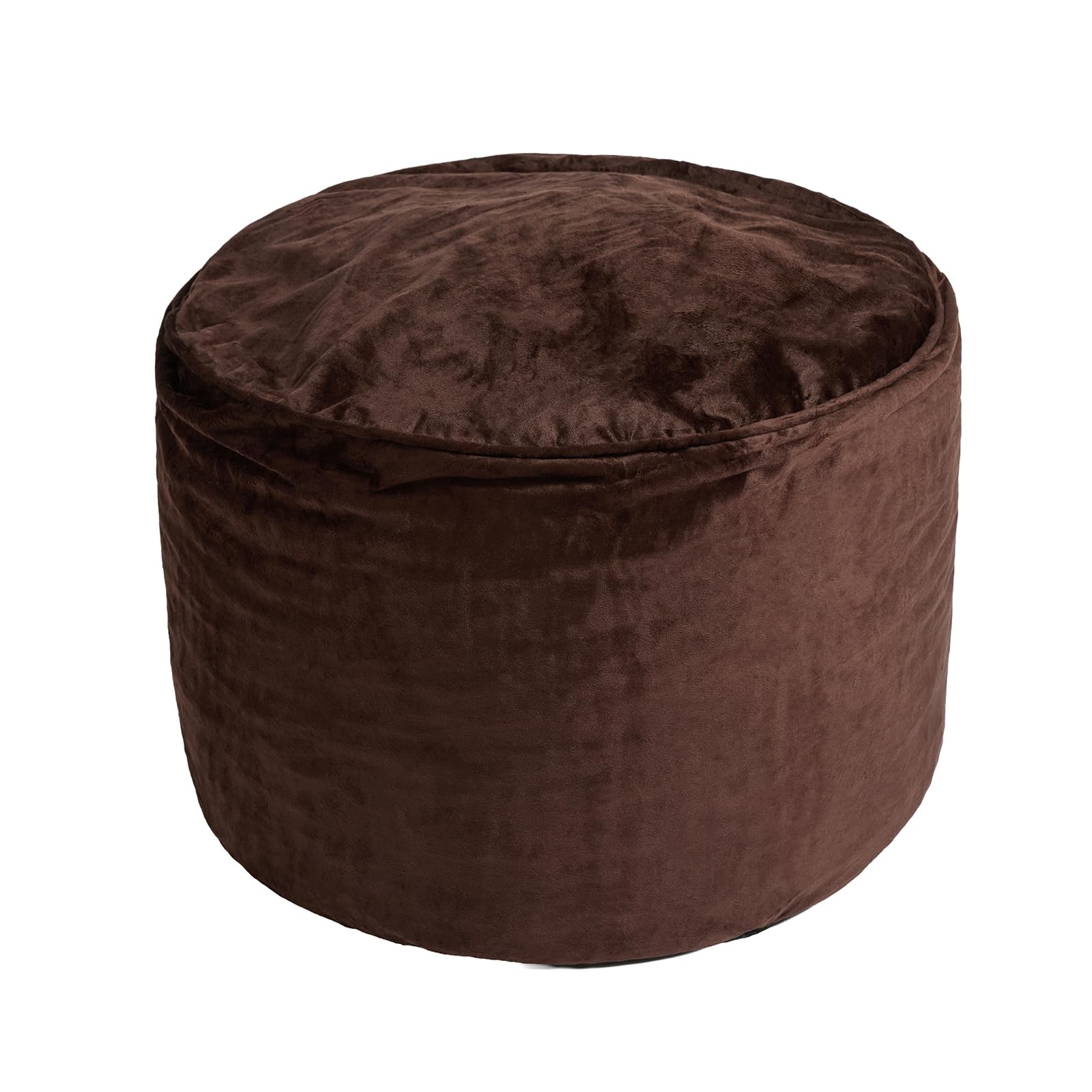 OHS Matte Velvet Pouffe Footstool Round Ottoman Stuffed Foot Rest,Chocolate
