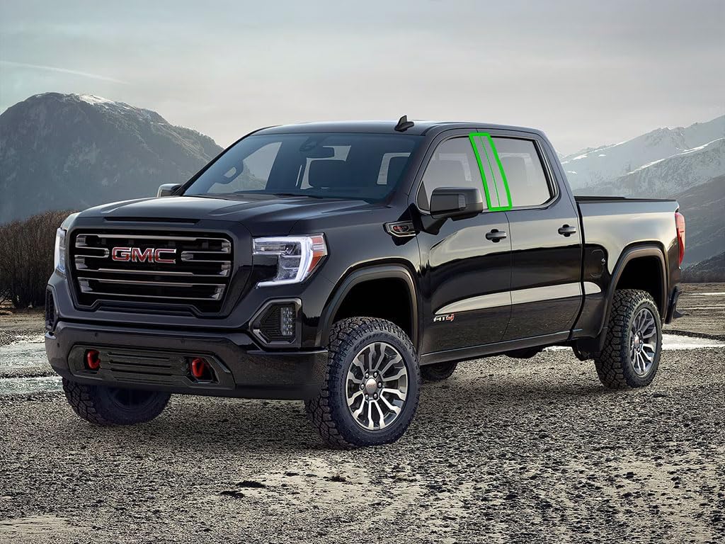 Rvinyl Pillar Post Pre Cut Window Trim Kits in Gloss Black Compatible with GMC Sierra 2015-2019 2500/3500 Crew/Extended Cab - Adhesive Backs