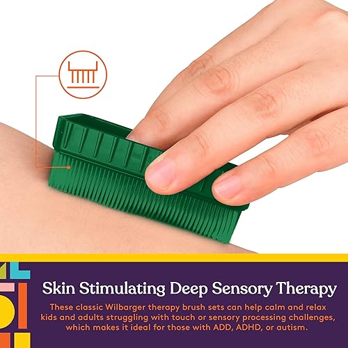 Miniatura 6 de Special Supplies Paquete de 12 cepillos de terapia coloridos + mango extraíble, herramientas relajantes ocupacionales y sensoriales con masaje de